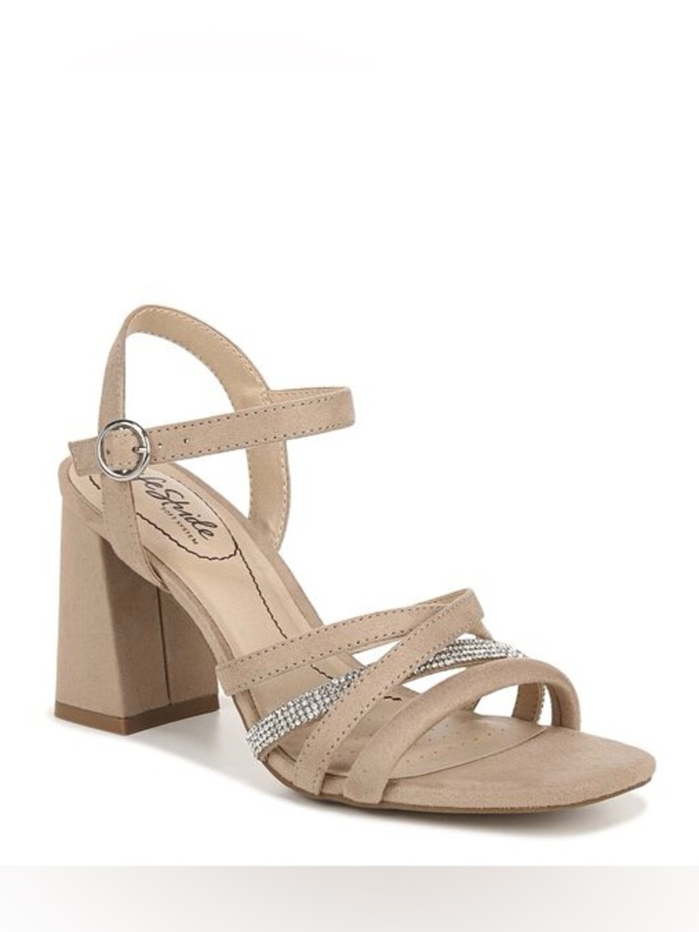 NWT LifeStride Soft System Dover Micro Rhinestone Block Heel Sandals Nude 8.5